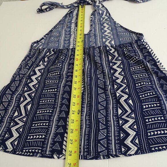 Shein Blue Tribal Print Halter Sleeveless V-neck Top Women Size M US Size 6 - Picture 7 of 8